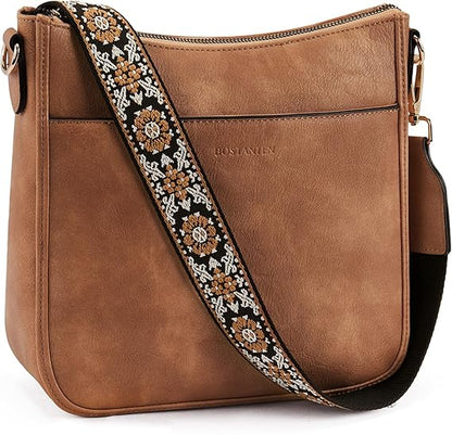 Women Trendy Vegan Leather Hobo Purses Shoulder Handbags With Wide Shoulder Strap