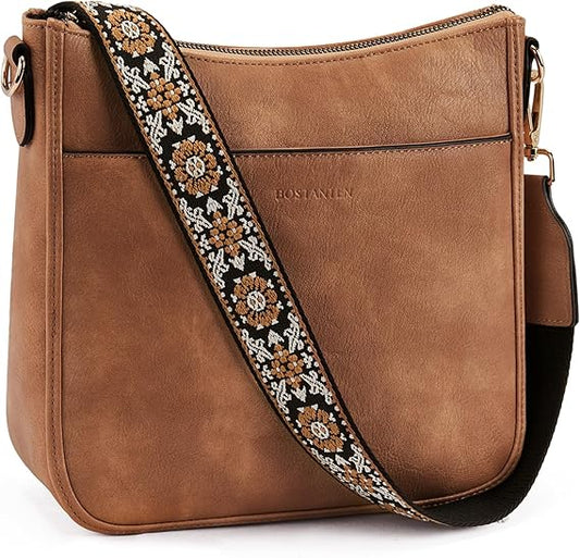 Women Trendy Vegan Leather Hobo Purses Shoulder Handbags With Wide Shoulder Strap